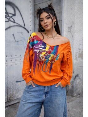 Coogi Knit Top Womens XLarge Urban Hip Hop Raw Edge Neck Tie Detail Big Logo